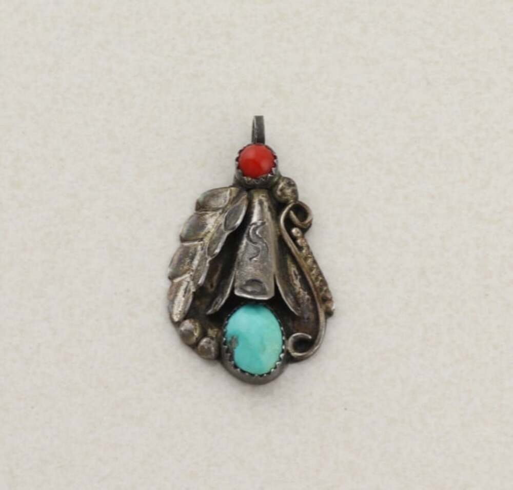 Pendant Only Sterling Silver Natural Turquoise & Coral Pendant 1 1/2" x 7/8"